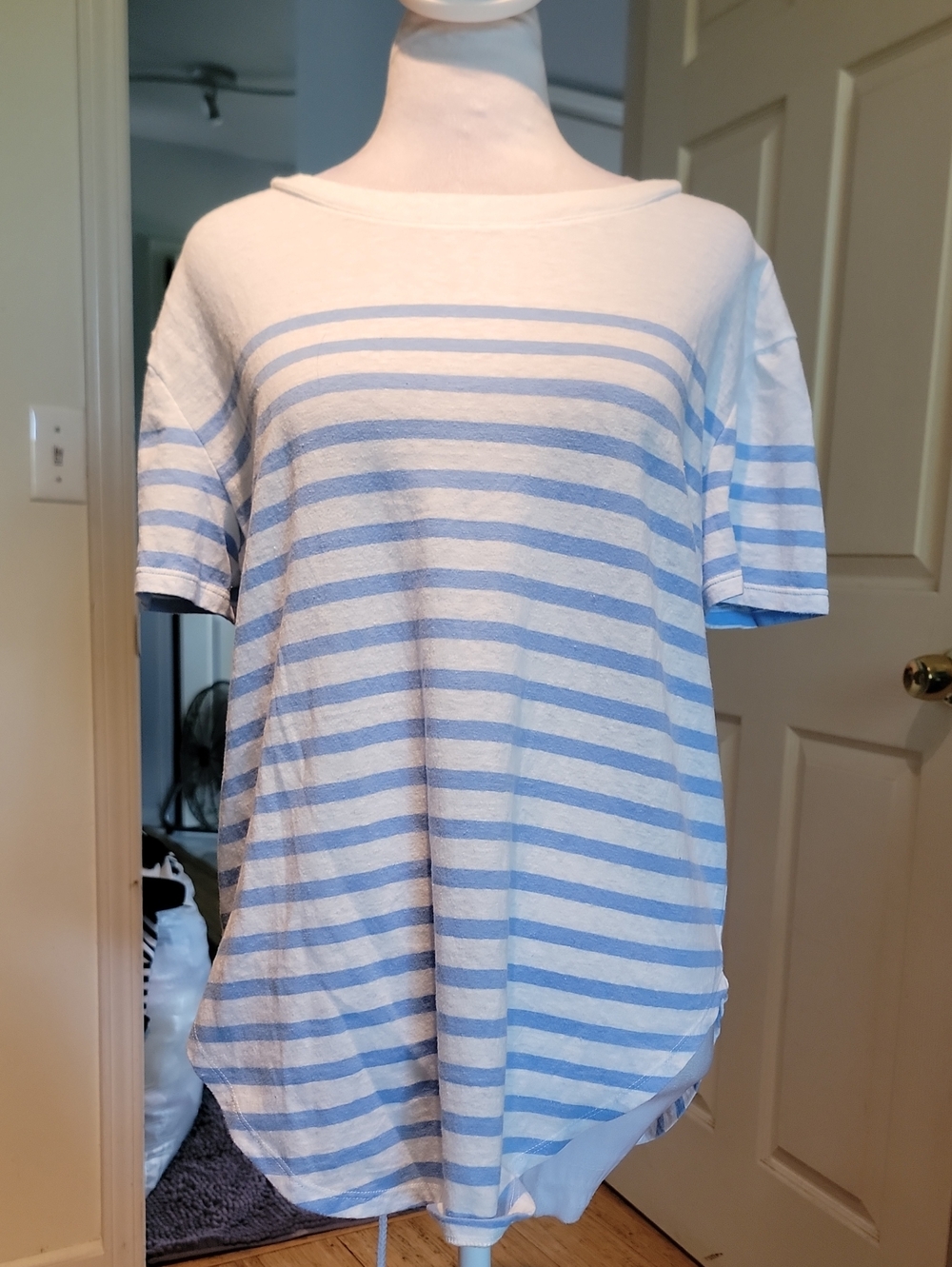 Lou & Grey Light Blue and White Striped Boatneck Tee